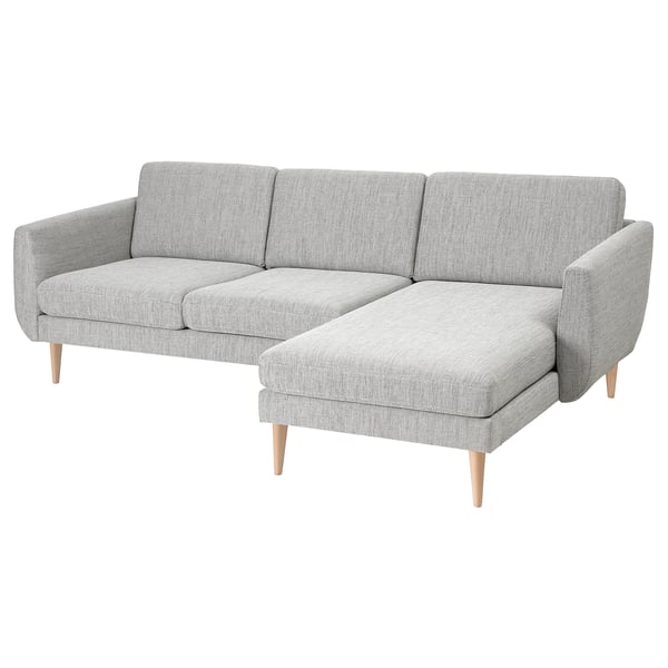 SMEDSTORP 3-seat sofa with chaise longue, Viarp/beige/brown birch