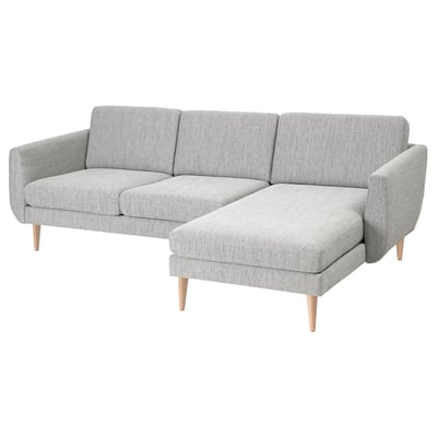 SMEDSTORP 3-seat sofa with chaise longue, Viarp/beige/brown birch