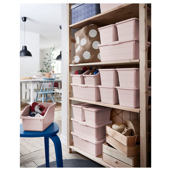 SOCKERBIT Box with lid, pink, 38x25x15 cm