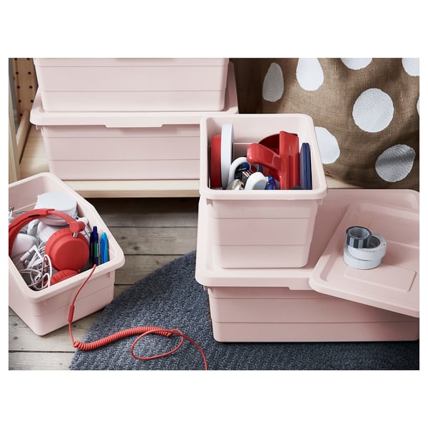 SOCKERBIT Box with lid, pink, 38x25x15 cm