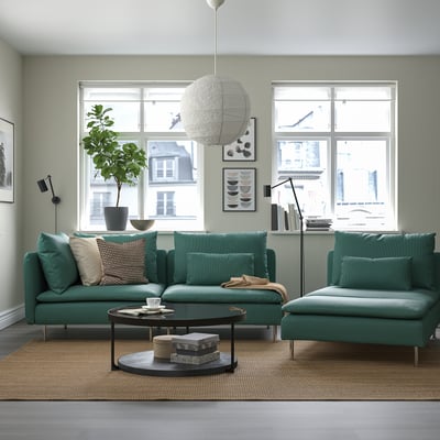 SÖDERHAMN 3-seat sofa, with open end/Kelinge grey-turquoise