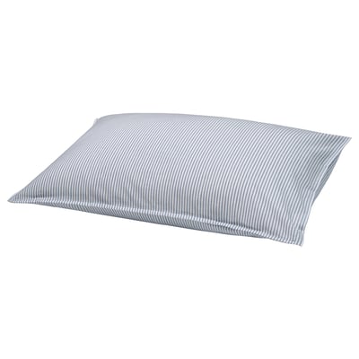 Ikea SOLFIBBLA pillow; blue-gray stripes, rectangular, cotton.