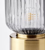 SOLKLINT Table lamp, brass/grey clear glass, 28 cm