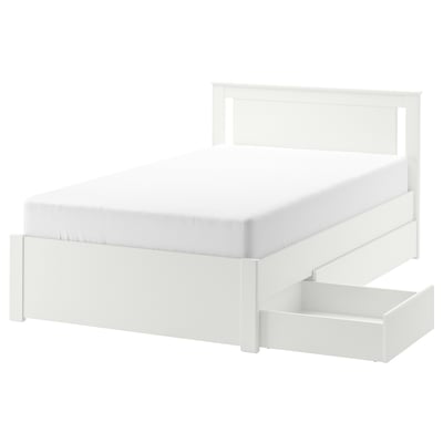 SONGESAND Bed frame with 2 storage boxes, white/Lönset, 120x200 cm