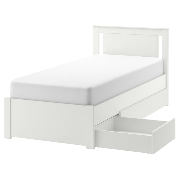 SONGESAND Bed frame with 2 storage boxes, white, 90x200 cm
