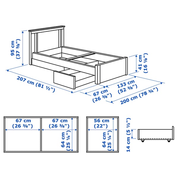 SONGESAND Bed frame with 2 storage boxes white, Luröy IKEA