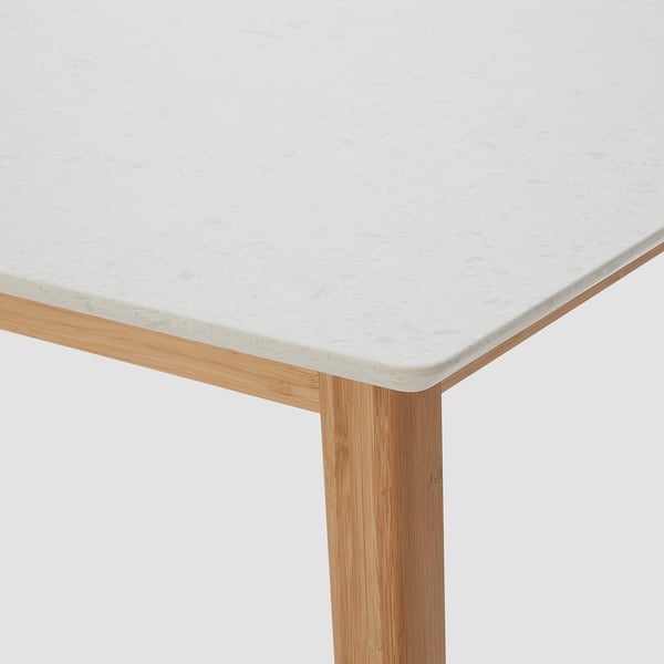 STENARED Dining table, stone effect quartz/bamboo, 140x75 cm