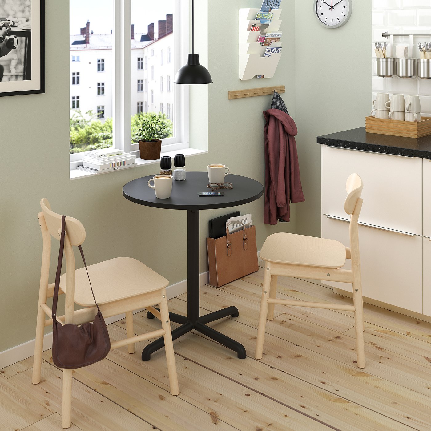 STENSELE / RÖNNINGE table and 2 chairs, anthracite/birch, 70 cm - IKEA
