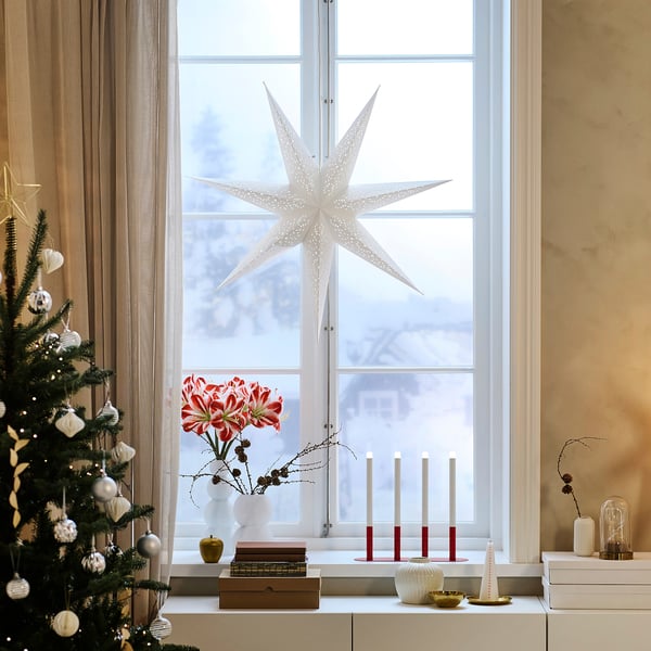 STRÅLA Lamp shade, lace/white, 90 cm