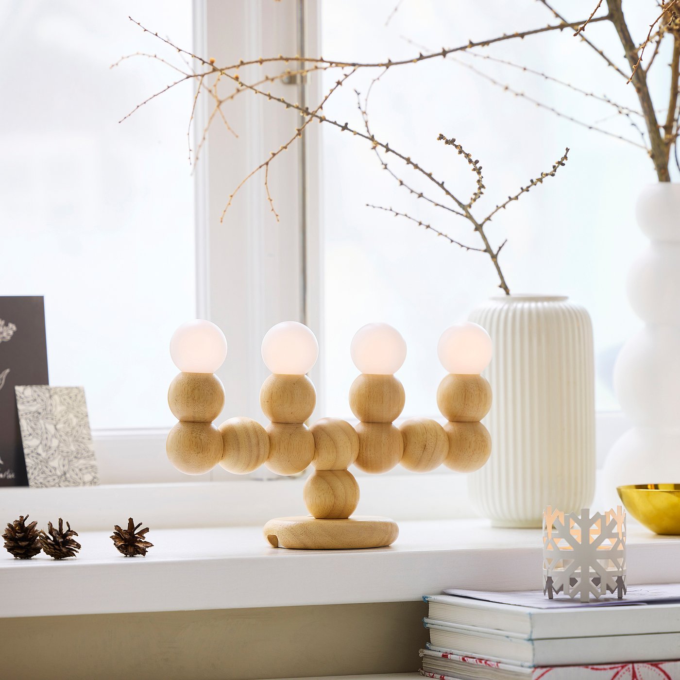STRÅLA LED candelabra, wood battery-operated - IKEA