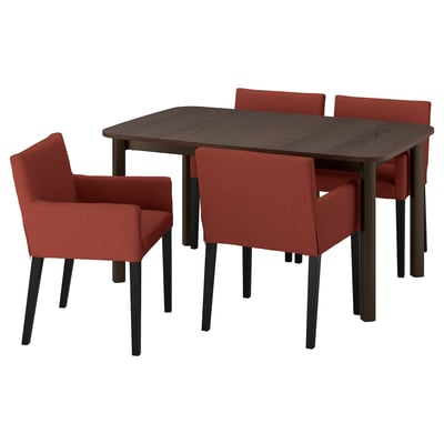 STRANDTORP / MÅRENÄS Table and 4 chairs, brown/Gunnared red-brown black, 150/205/260 cm