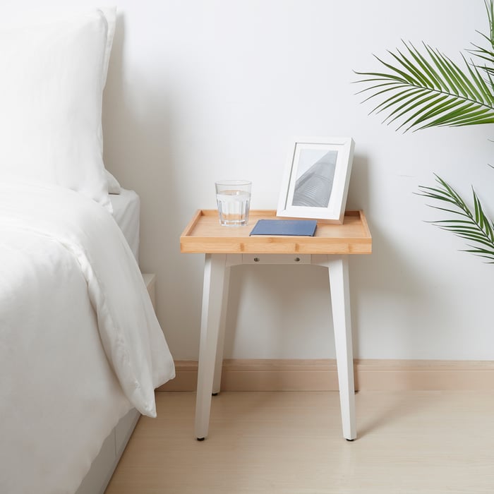 SURNADAL Bedside table, bamboo/white, 40x40 cm IKEA