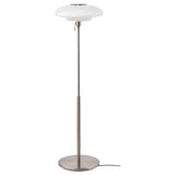 TÄLLBYN Floor lamp, nickel-plated/opal white glass, 135 cm