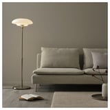 TÄLLBYN Floor lamp, nickel-plated/opal white glass, 135 cm