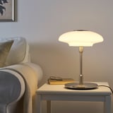 TÄLLBYN Table lamp, nickel-plated/opal white glass, 40 cm