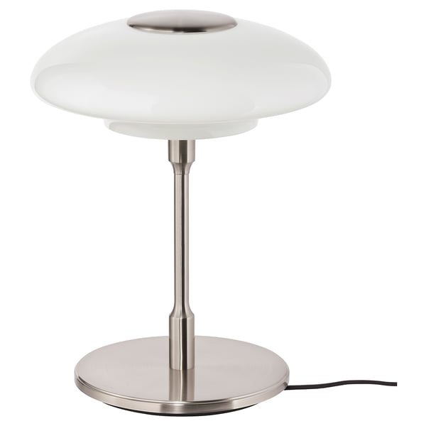 TÄLLBYN Table lamp, nickel-plated/opal white glass, 40 cm