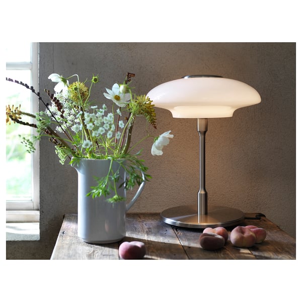 TÄLLBYN Table lamp, nickel-plated/opal white glass, 40 cm