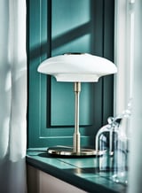 TÄLLBYN Table lamp, nickel-plated/opal white glass, 40 cm