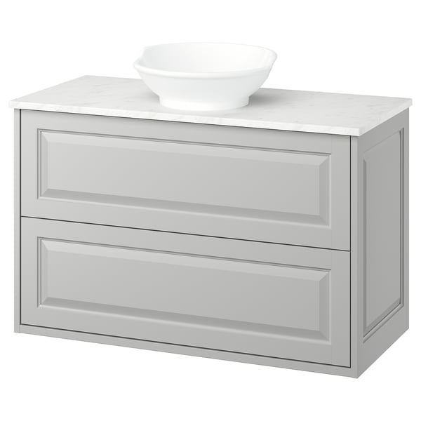 TÄNNFORSEN vanity, light grey, marble top, round white bowl, classic design, wall-mount.