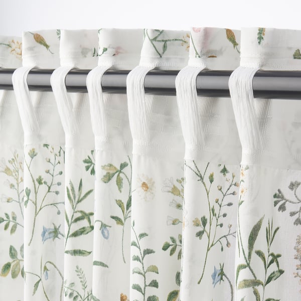 TIMJANSMOTT Curtains, 1 pair, white/floral pattern, 145x250 cm