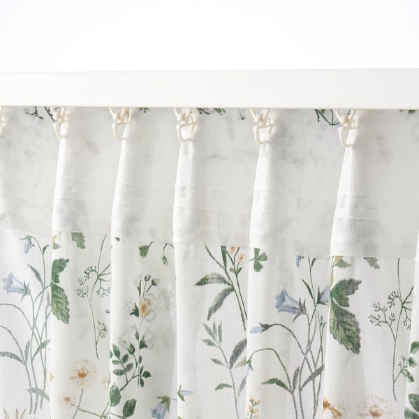 TIMJANSMOTT Curtains, 1 pair, white/floral pattern, 145x250 cm