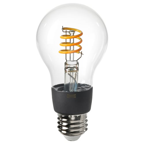 TRÅDFRI smart led bulb, spiral filament, white glass, black base, vintage style.