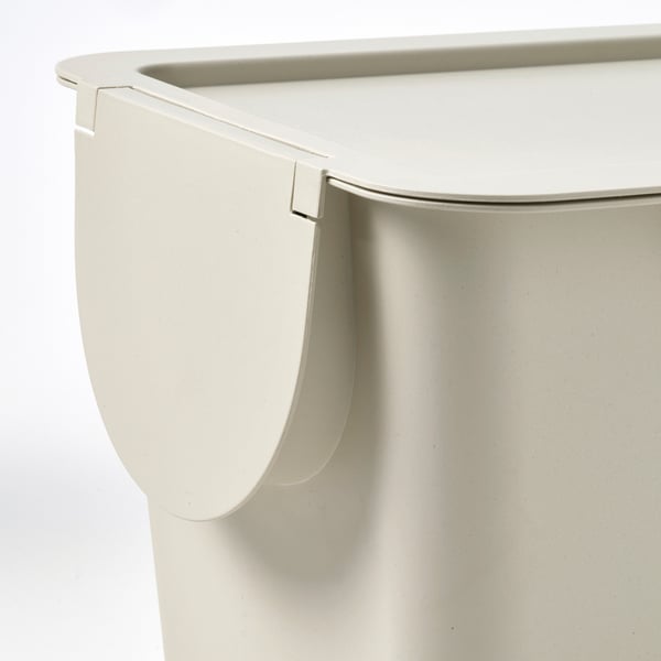 TRÖSKNING Bin with lid, light beige, 12 l