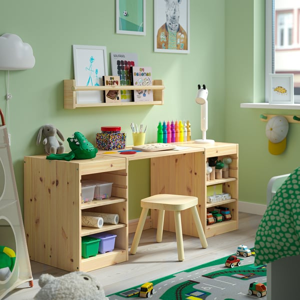 TROFAST Desk with shelves, light white stained pine, 124x44x53 cm