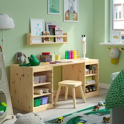 TROFAST Desk with shelves, light white stained pine, 124x44x53 cm
