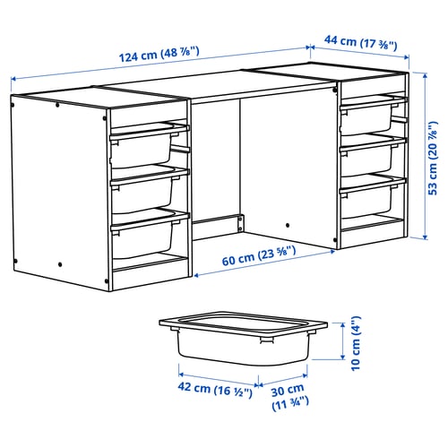 Illustration with measurements for the product: TROFAST.