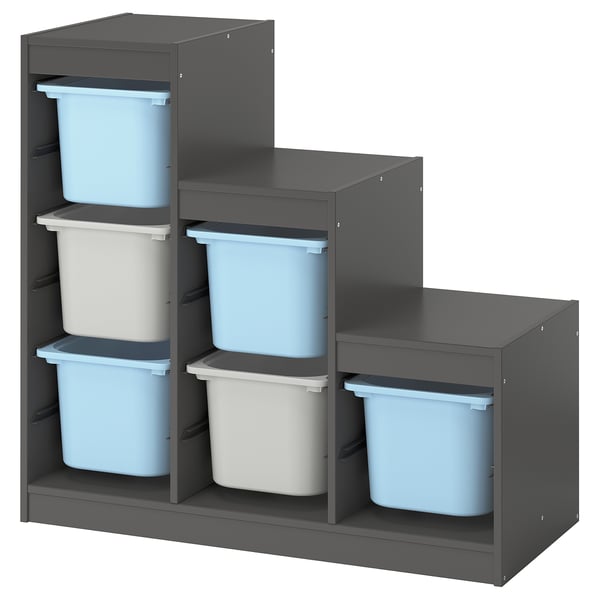 TROFAST Storage combination with boxes, grey light blue/grey, 99x44x95 cm