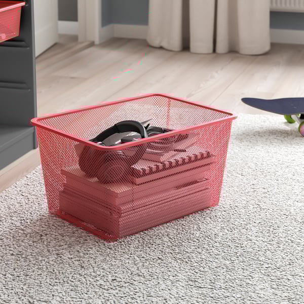 TROFAST Storage combination with boxes, grey/light red, 99x44x95 cm
