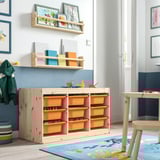 TROFAST Storage combination with boxes, light white stained pine/light orange, 93x44x53 cm