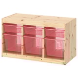 TROFAST Storage combination with boxes, light white stained pine/light red, 93x44x53 cm