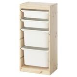 TROFAST Storage combination with boxes, light white stained pine/white, 44x30x91 cm
