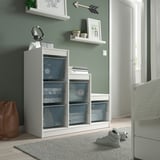 TROFAST Storage combination with boxes, white/grey-blue, 99x44x95 cm
