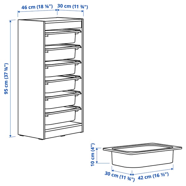 TROFAST Storage combination with boxes, white/light orange, 46x30x95 cm