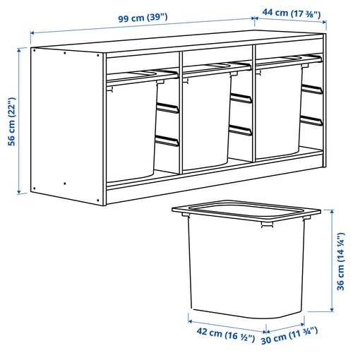 Illustration with measurements for the product: TROFAST.
