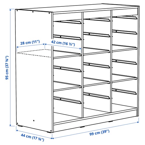 Illustration with measurements for the product: TROFAST.