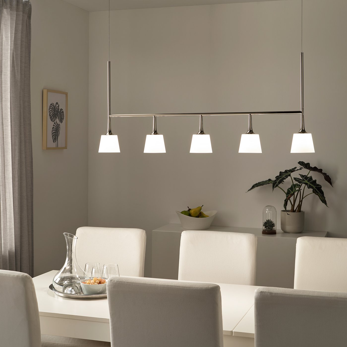 Tybble Led Pendant Lamp With 5 Lamps Nickel Plated Opal White Glass Ikea 