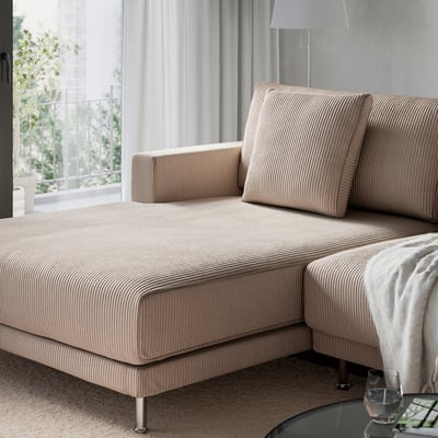 UPPÅKRA 3-seat modular sofa, with chaise longue, left/Samsala grey-beige