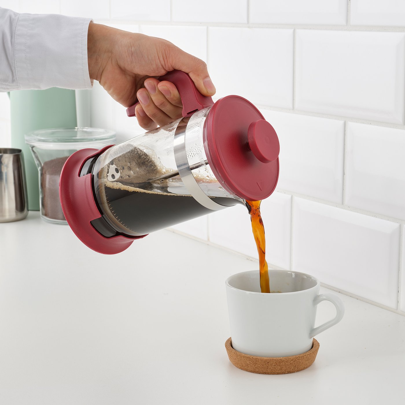 UPPHETTA Coffee/tea maker, glass/red, 1 l IKEA