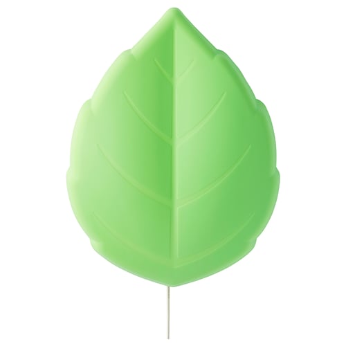 Green leaf-shaped lamp with stem, made from recycled plastic, designed for kids.