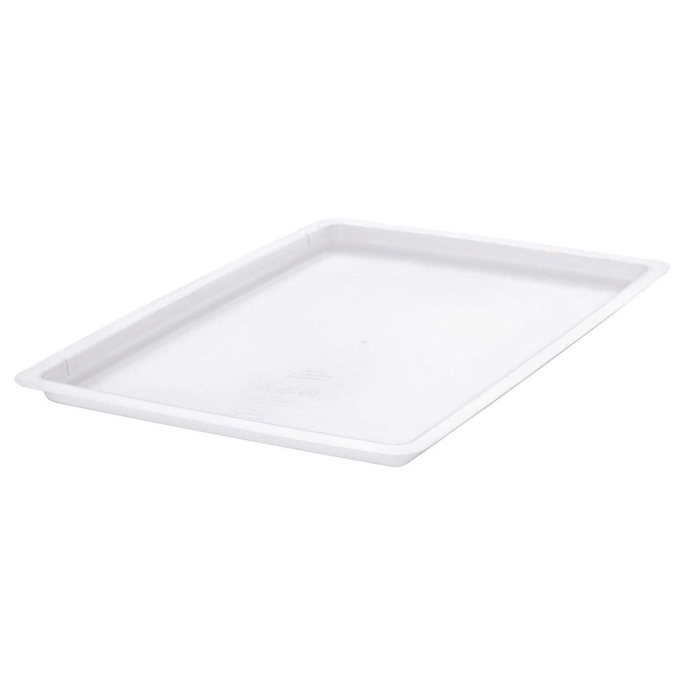 A white plastic lid, designed for the UPPSNOFSAD storage box, rectangular in shape, made of durable, partly recycled polypropylene.
