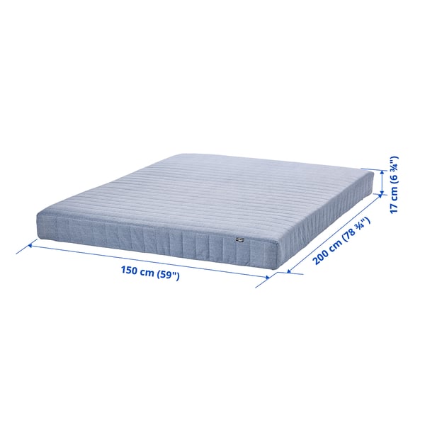VADSÖ Sprung mattress, extra firm/light blue, 150x200 cm