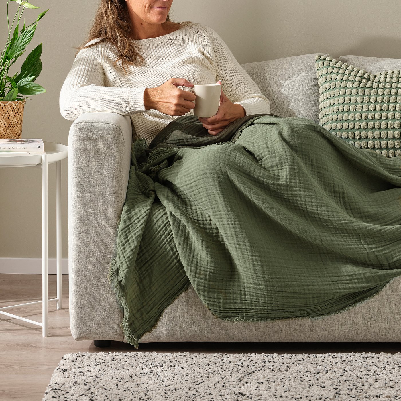 VALLKRASSING throw, grey-green, 150x200 cm - IKEA