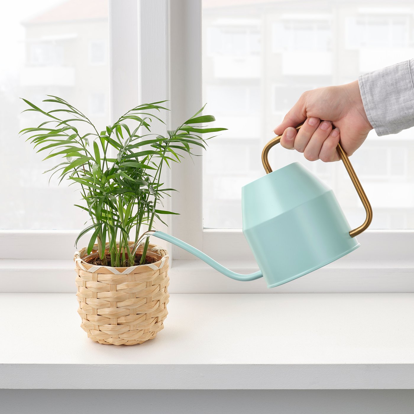 VATTENKRASSE Watering can, light turquoise/goldcolour, 0.9 l IKEA