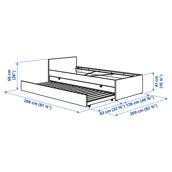 VIHALS Bed frame with 1 trundle bed, white, 120x200 cm