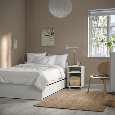 VIHALS Bed frame with 2 storage boxes, white/Luröy, 120x200 cm
