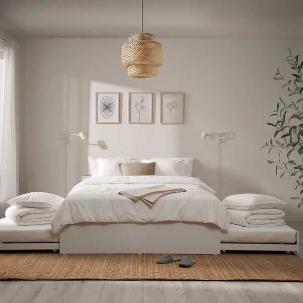 VIHALS Bed frame with 2 trundle beds, white/Luröy, 180x200 cm
